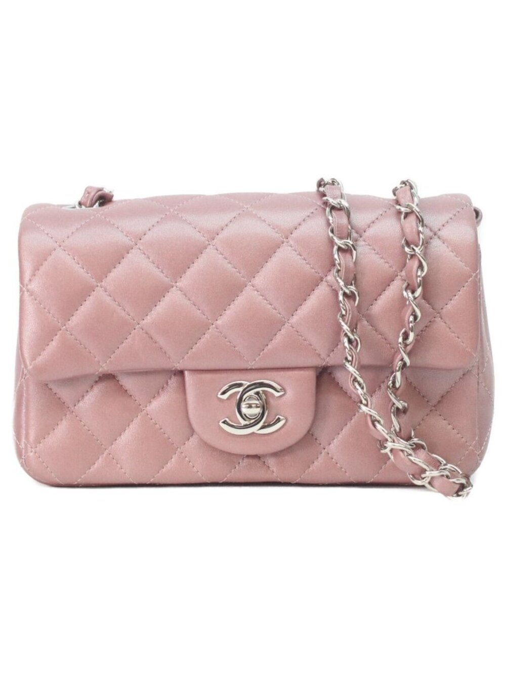 Chanel Metallic Pink Lum Silver Mini Quilted 20 Shoulder Bag